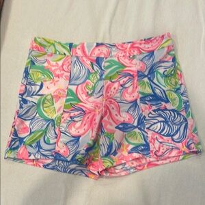 Lilly Pulitzer Pink and Blue Athletic Shorts Vibrant Floral Design